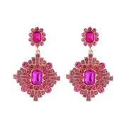 ( rose Red)occidental style retro palace wind colorful diamond earrings woman multilayer fully-jewelled samll temperame