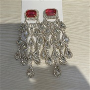 ( red)occidental style exaggerating flash diamond drop tassel earrings personality temperament Ladies wind Earring w