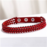 ( red)occidental style row leather long style fully-jewelled bracelet Korea velvet  diamond bracelet woman necklace