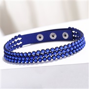 ( blue)occidental style row leather long style fully-jewelled bracelet Korea velvet  diamond bracelet woman necklace