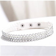 ( white)occidental style row leather long style fully-jewelled bracelet Korea velvet  diamond bracelet woman necklace