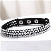 ( Black White Diamond )occidental style row leather long style fully-jewelled bracelet Korea velvet  diamond bracelet w