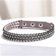 ( gray)occidental style row leather long style fully-jewelled bracelet Korea velvet  diamond bracelet woman necklace