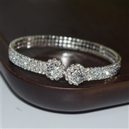 (SL 1213  Silver) Rhinestone fully-jewelled flowers opening bangle gold silver color multilayer bride bracelet
