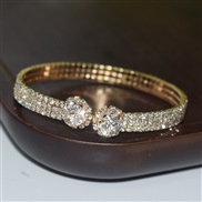 (SL 1213  Gold) Rhinestone fully-jewelled flowers opening bangle gold silver color multilayer bride bracelet