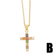 (B) cross necklace woman samll personality embed zircon angel pendant clavicle chainnkb