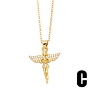 (C) cross necklace woman samll personality embed zircon angel pendant clavicle chainnkb