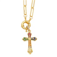 (color zircon ) cross necklace man woman occidental style fashion retro embed zircon pendant clavicle chainnkb