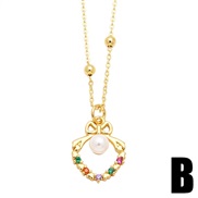 (B)occidental style brief fashion Pearl love necklace woman samll flowers embed zircon clavicle chainnkb