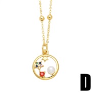 (D)occidental style brief fashion Pearl love necklace woman samll flowers embed zircon clavicle chainnkb