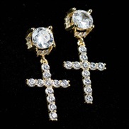 (yellow  Gold) zircon cross earrings  occidental style exaggerating personality fashion crystal ear stud