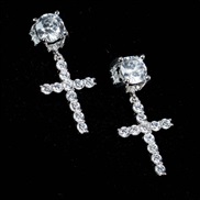 ( Gold) zircon cross earrings  occidental style exaggerating personality fashion crystal ear stud