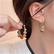 (S2375green )retro color natural beads earrings new medium brief high temperament ear stud Earring