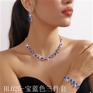 (BL 25  sapphire blue  three piece suit)occidental style fashion blue color crystal necklace earrings bracelet set colo