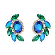 (blue green )colorful diamond earrings fully-jewelled flowers ear stud woman trend Bohemian style occidental style