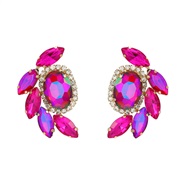 ( rose Red)colorful diamond earrings fully-jewelled flowers ear stud woman trend Bohemian style occidental style
