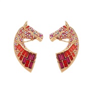 ( rose Red)colorful diamond earrings fully-jewelled head earrings woman temperament Rhinestone ear studearrings