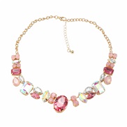 ( Pink)exaggerating occidental style necklace fully-jewelled woman multilayer geometry glass diamond super sweater chain