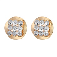 (gold White Diamond )autumn occidental style earrings Alloy ear stud woman Round Metal fully-jewelled