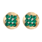 (gold  green)autumn occidental style earrings Alloy ear stud woman Round Metal fully-jewelled