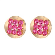 (gold  rose Red)autumn occidental style earrings Alloy ear stud woman Round Metal fully-jewelled