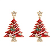 (red color )occidental style christmas tree earrings woman Alloy enamel diamond christmas Earring day gift