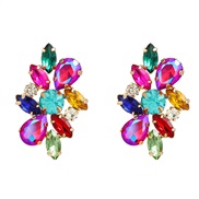 ( Color)colorful diamond earrings flowers Earring woman exaggerating occidental style wind trend Rhinestone fully-jewel