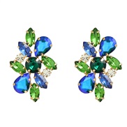 (blue green )colorful diamond earrings flowers Earring woman exaggerating occidental style wind trend Rhinestone fully-