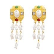 ( white)medium earrings occidental style retro Earring woman imitate Pearl tassel Bohemian style