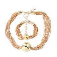 ( Gold)occidental style bracelet necklace set lady multilayer Alloy chain punk wind