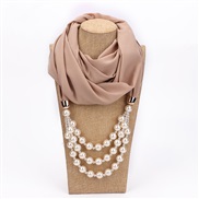 ( Beige)imitate Pearl belt necklace woman spring autumn ethnic style pendant travel
