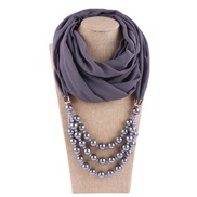 (Dark gray)imitate Pearl belt necklace woman spring autumn ethnic style pendant travel