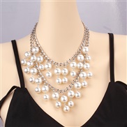 (2  Silver  necklace)occidental style temperament fashion necklace multilayer Pearl necklace  tassel Pearl exaggerating