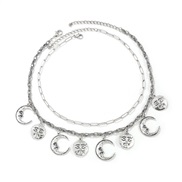 ( White K)occidental style retro sun Moon necklace  samll personality chain Double layer chain