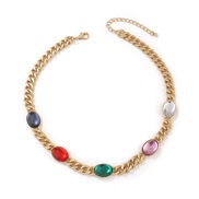 ( alluvial gold) occidental style retro color resin turquoise necklace  personality ethnic style candy colors chain cha