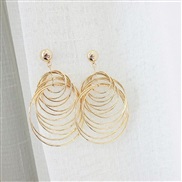 ( Gold)Korean occidental style wind temperament multilayer Metal big circle long style exaggerating earrings Earring ea