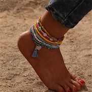 (2491411)occidental style Bohemian style color beads Anklet love tassel pendant Anklet set
