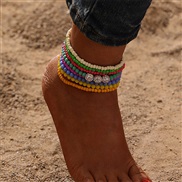 (249158)occidental style Bohemian style color beads Anklet love tassel pendant Anklet set