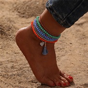 (249161 )occidental style Bohemian style color beads Anklet love tassel pendant Anklet set