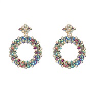 (AB color)trend colorful diamond earrings occidental style exaggerating Earring lady fully-jewelled flowers Round earri