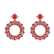 ( red)trend colorful diamond earrings occidental style exaggerating Earring lady fully-jewelled flowers Round earring