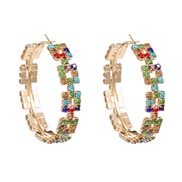 ( Color)earrings super claw chain Rhinestone circle occidental style earrings woman multilayer square fully-jewelled ba