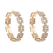 ( Gold)earrings super claw chain Rhinestone circle occidental style earrings woman multilayer square fully-jewelled ban