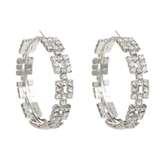 ( Silver)earrings super claw chain Rhinestone circle occidental style earrings woman multilayer square fully-jewelled b