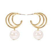 ( Gold)E Metal temperament hollow Pearl earrings  samll fashion Irregular geometry ear stud