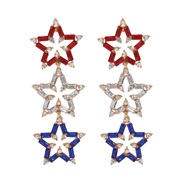 (red +blue )E color Five-pointed star hollow glass diamond earrings  samll retro palace wind earring woman