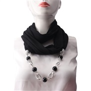 ( black)ethnic style ornament pure color Round ceramic gem necklacel travel scarves