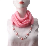 ( Pink)ethnic style ornament pure color Round ceramic gem necklacel travel scarves