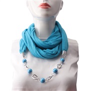 ( sky blue )ethnic style ornament pure color Round ceramic gem necklacel travel scarves