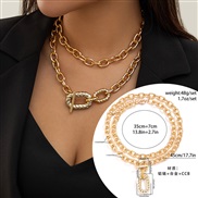 ( 7  Gold 4746)occidental style  trend personality aluminum chain multilayer necklace  fashion geometry Metal buckle cl